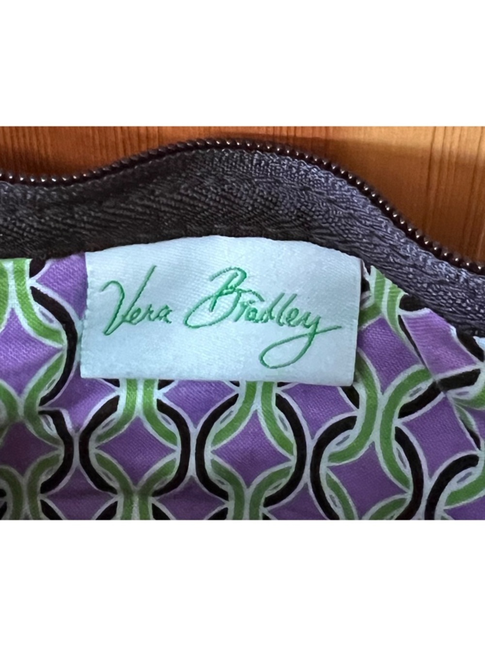Vera Bradley Dark Brown Crossbody with Purple & Green Floral Pattern. - Picture 6 of 7